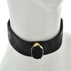 Gold Tone / Black Leatherette & Druzy Stone / Lead